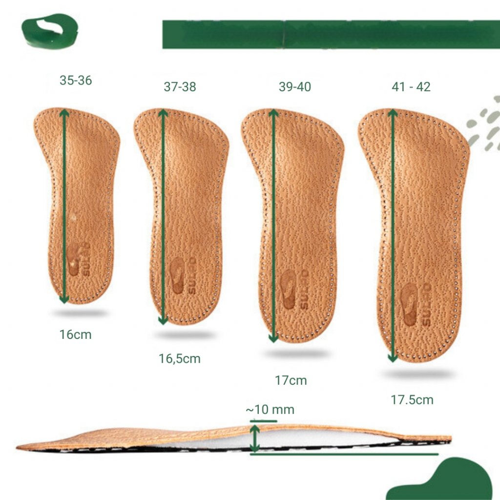 Zoradné veľkosti a rozmery Ortopedické vložky na priečnu a pozdĺžnu klenbu do dámskej obuvi