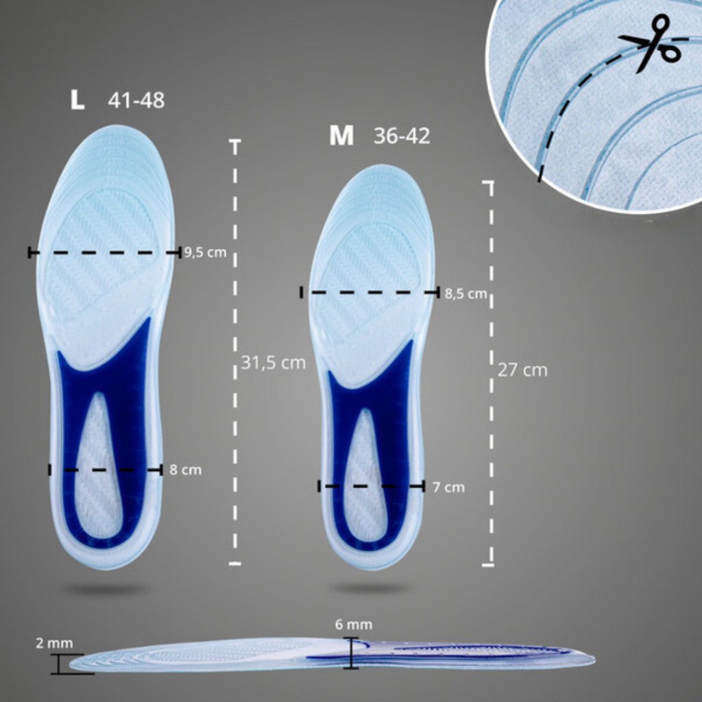 Rozmery a veľkosti gélových vložiek do obuvi